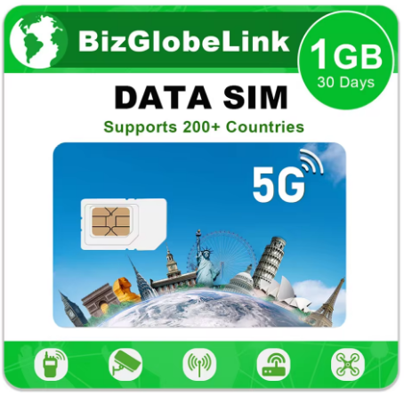 EIOTCLUB International Data SIM Card - 1GB 30DAY, High Speed 5G/4G LTE Coverage, Global Coverage 200+ Countries, No Contract Fee