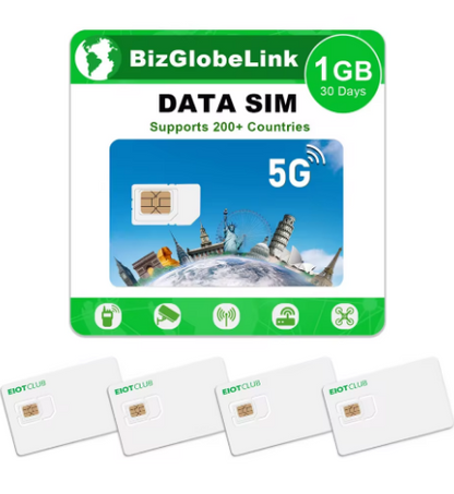 EIOTCLUB International Data SIM Card - 1GB 30DAY, High Speed 5G/4G LTE Coverage, Global Coverage 200+ Countries, No Contract Fee